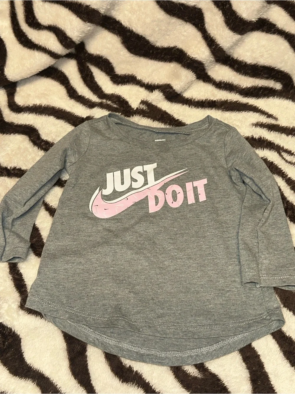 Baby Nike Gray Long-Sleeve Tee with Pink 'Just Do It' Logo